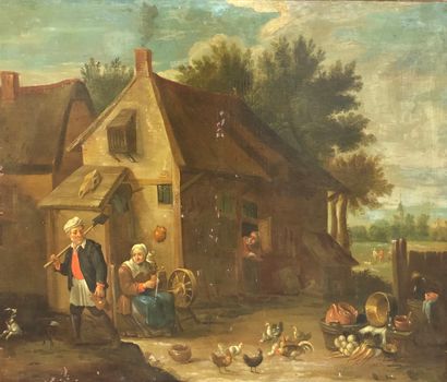 null Northern school of the 18th century
Farm scene
Oil on canvas
Framed, small missing...
