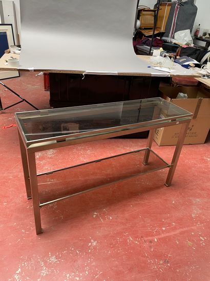 null Guy LEFEVRE (1933-2018) for JANSEN
Rectangular metal console, two smoked glass...