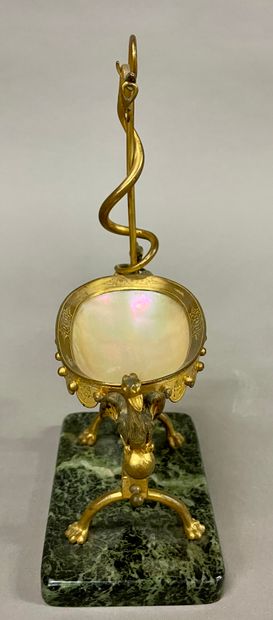 null Mother-of-pearl and gilt-bronze pocket case decorated with a coiled snake, claw...