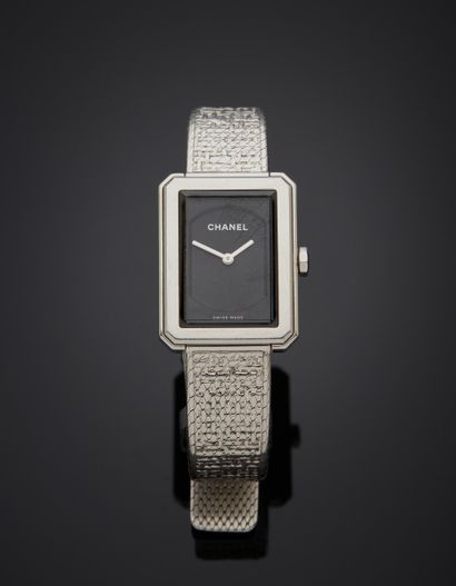 null CHANEL - Ladies' wristwatch in steel, "Boy Friend Tweed" model, rectangular-shaped...