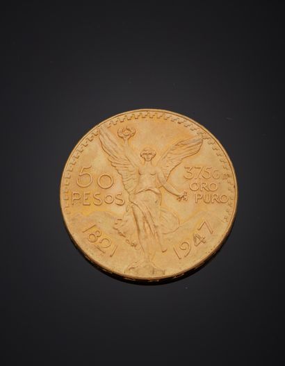 **50 pesos gold coin dated 1947.
Weight 41,60...