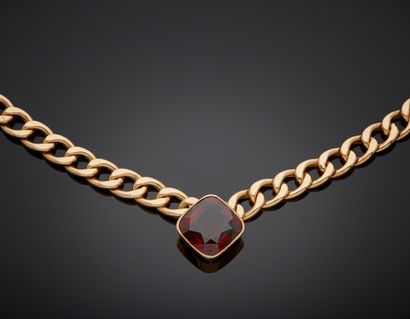 null Necklace in 18K pink gold 750‰, adorned in its center with a cushion-shaped...