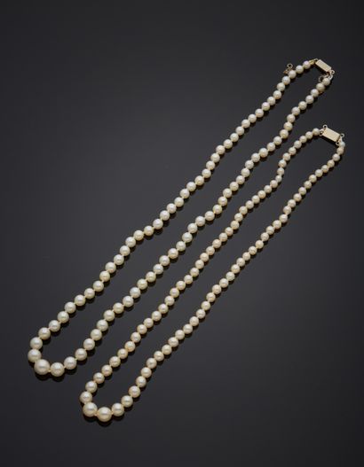 null Lot comprenant :
– un collier de perles de culture en chute, enfilées sur fil...