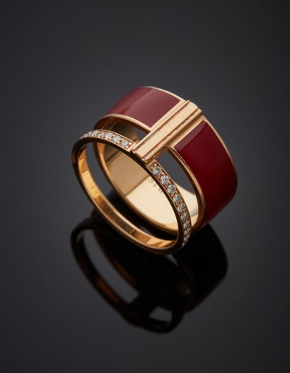 null REPOSSI - 18K rose gold 750‰ ring, "Berbère Chromatic" model, red lacquered...