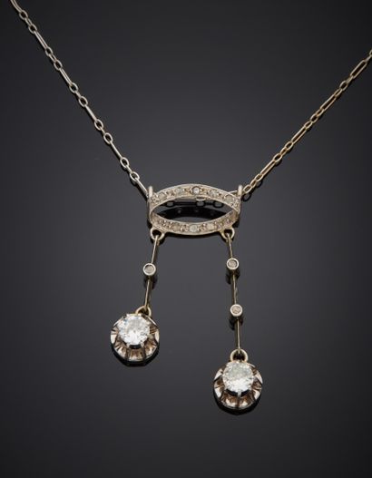 null Neglected necklace in 18K white gold 750‰, composed of an ellipse set with rose-cut...