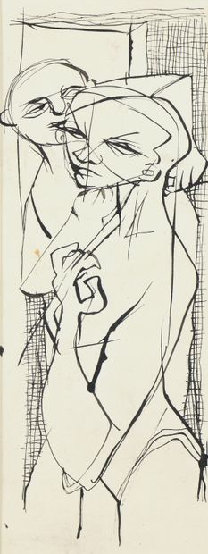 null Louis PONS (1927-2021)
The Old Couple
Ink drawing (pen), not signed 
27 x 10,5...