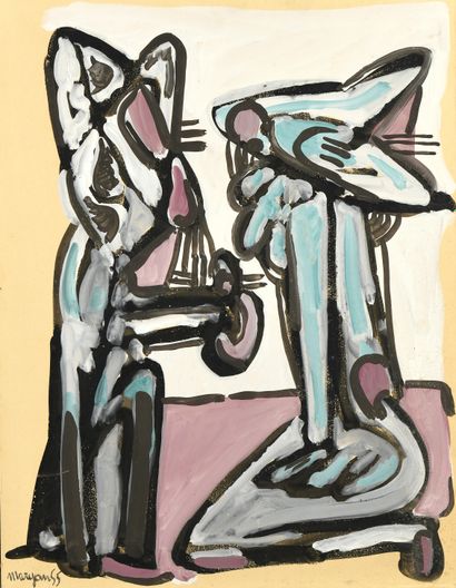 null MARYAN S. MARYAN (1927-1977)
Two People, 1955
Gouache on beige paper, pasted...