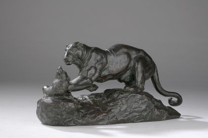 null Antoine Louis Barye (1795-1875)
Panther surprising a zibeth
Cast by the Barye...