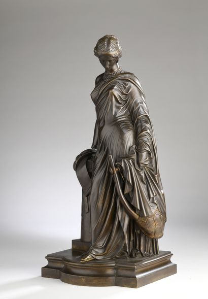 null James Pradier (1790-1852)
Sapho with column 
Circa 1850
Bronze with brown patina
Signed...