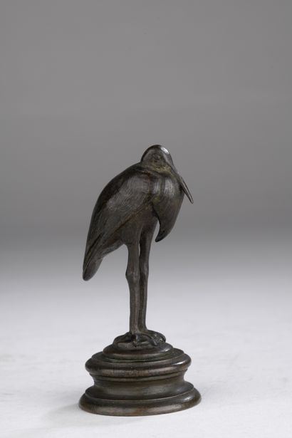 null Antoine Louis Barye (1795-1875)
Stork on a pedestal
Cast by the Barye workshop
Bronze...