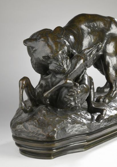 null Antoine Louis Barye (1795-1875)
Tiger surprising an antelope (terrace with profile)
Probably...