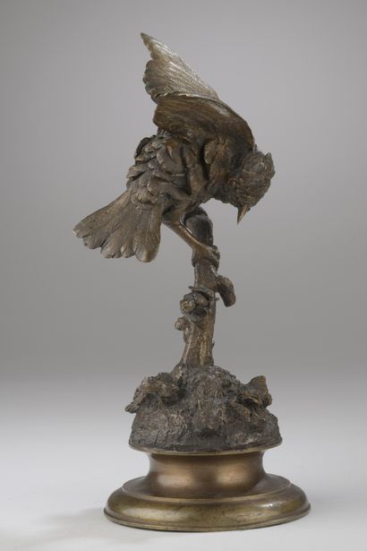 null Ferdinand Pautrot (1832-1874)
Bird on branch 
Brown patina bronze 
Signed "PAUTROT"...