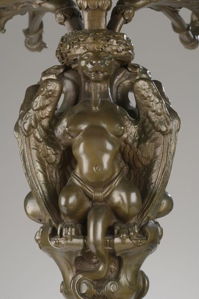 null Antoine Louis Barye (1795-1875)
Nine-light candelabra
Pair of red-brown patina...