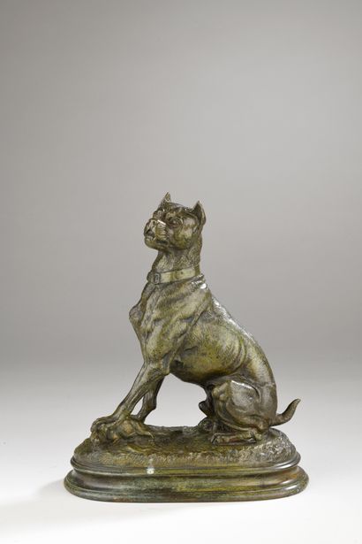 null Paul-Edouard Delabrièrre (1829-1912)
Dog holding a rat
Green patina bronze
Signed...