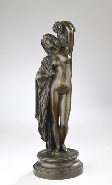 null James Pradier (1790-1852)
Femme nue portant un panier 
Bronze à patine brune
Signé...