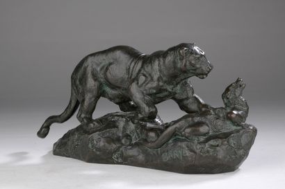 null Antoine Louis Barye (1795-1875)
Panther surprising a zibeth
Cast by the Barye...