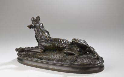 null Pierre Jules Mêne (1810-1879) 
Chien blessé
Bronze à patine brune
Signé « P.J....