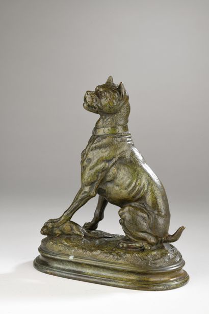 null Paul-Edouard Delabrièrre (1829-1912)
Dog holding a rat
Green patina bronze
Signed...