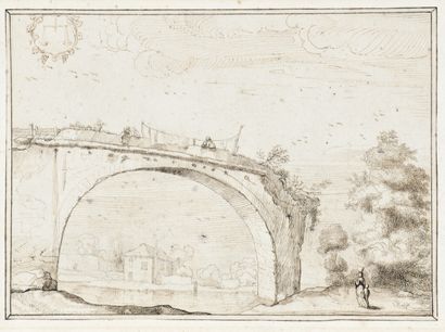 null École FRANÇAISE du XVIIe siècle
Paysage au pont
Plume et encre brune.
17,5 x...