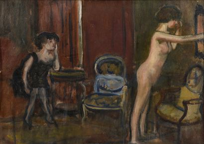 null Fernand PIET (1869-1942)
Deux femmes dans une maison close
Huile sur carton...
