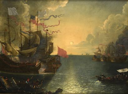 null Jean Baptiste de la ROSE (Marseille 1612-1687)
Bataille navale 
Huile sur toile.
Signée...