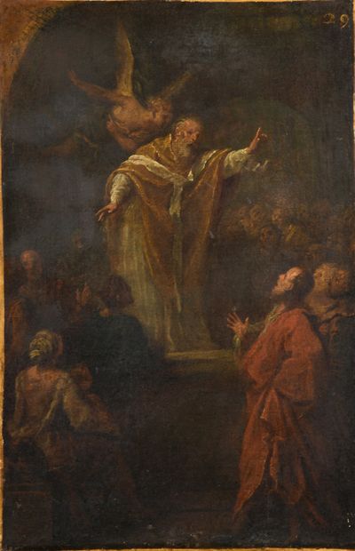 null Attribué à Hyacinthe COLLIN DE VERMONT
(1693-1761)
La prédication de saint Ambroise...