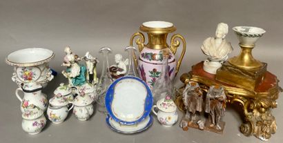 Porcelain set including a two-handled vase...