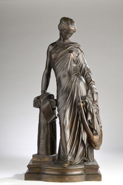 null James Pradier (1790-1852)
Sapho with column
Circa 1850
Bronze with brown patina
Signed...
