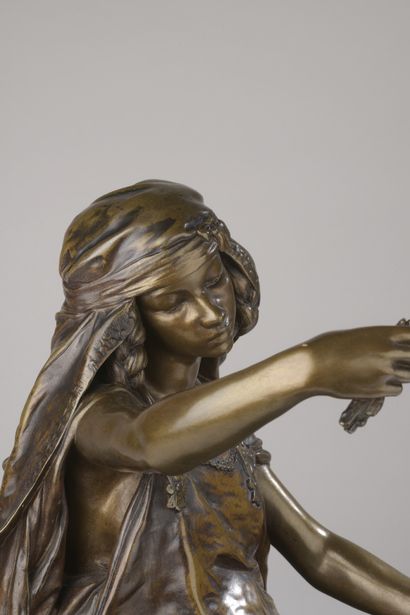 null Louis-Ernest Barrias (1841-1905) 
Jeune fille de Bou Saâda
Bronze à patine brune...