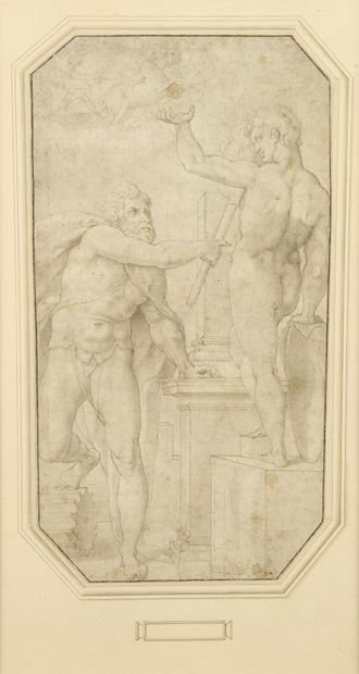 null Attributed to Orazio SAMACCHINI (1532 - 1577)
Prometheus
Pen and grey ink, grey...