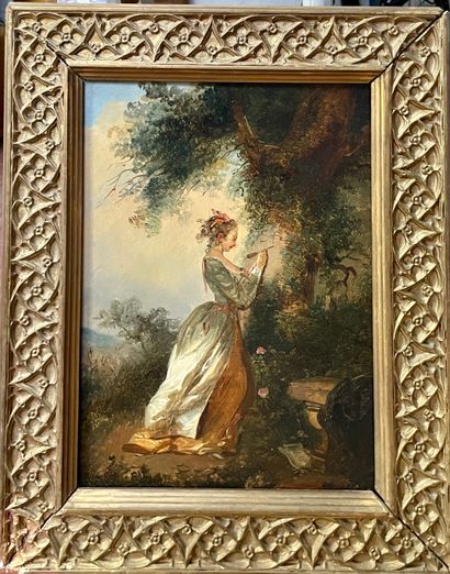 null 19th century French school
Young woman carving on a tree
Oil on canvas.
32.5...
