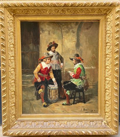 null Luigi G.Baldero (19th-19th century)
Three gentlemen playing cards
Oil on canvas.
Signed...