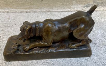 null E.M. SAMSON (XIX-XX)
Dog with crab
Bronze with brown patina. Signed.
14 x 9...