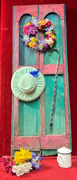 null Ronald MEVS (1945 - 2023)
The exit door 
Painted wooden door, artificial flowers,...
