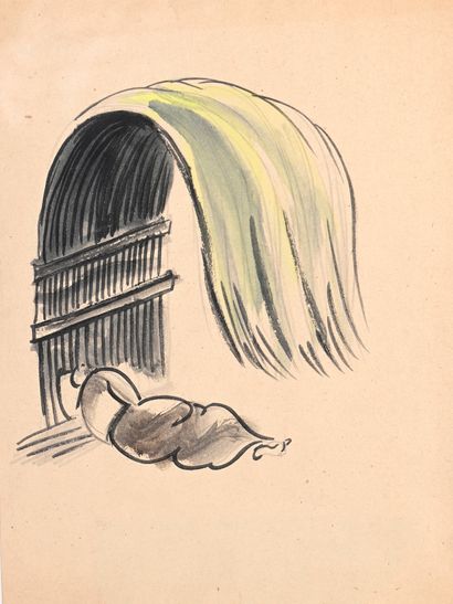  Fernand LÉGER (1881-1955)
Femme dormant. Projet de décor pour l’Opéra Bolivar, 1949
Aquarelle... Gazette Drouot