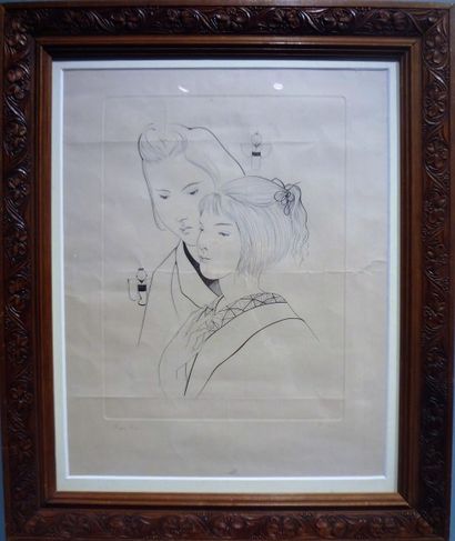 Tsuguharu FOUJITA (1886-1968) Jeunes filles en kimono 
Gravure signée et numérotée...
