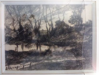Henri Joseph HARPIGNIÈS (1819-1916) Paysage à l'étang

Fusain sur papier signé en...
