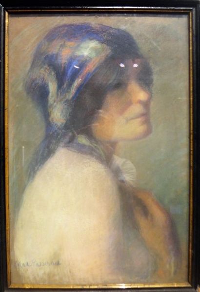 Madeleine PASSERARD (XXe) Nu en buste - Jeune femme au turban - Portrait de jeune...