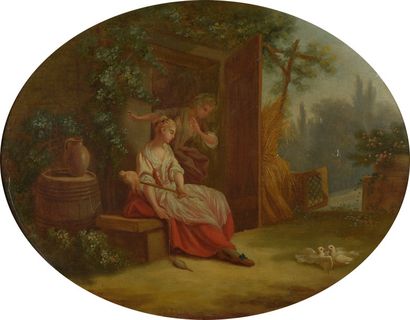 Attribué à Jean Baptiste BENARD (1751 - 1789) Devant la ferme

Toile ovale.

60 x...