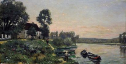 null E. LAMBERT (XIXè)

Pêcheur et barques sur le fleuve

Huile sur panneau signée...