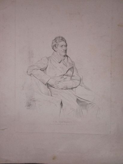 null Ingres. - . Autographe manuscrit de Ingres apposé au dos d'un portrait de profil...