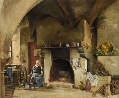 null Henri DETURCK (1858-1898)

Fileuse dans un intérieur

Huile sur toile signée...