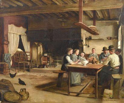 null Henri DETURCK (1858-1898)

Le repas du soir, 1894

Huile sur toile signée et...