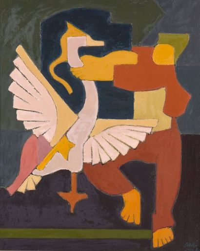  ORAZI (1906-1979) 
L’étranglement du cygne 
Huile sur toile, signée en bas à droite...