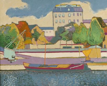 ORAZI (1906-1979) 
Barge et canal 
Huile...