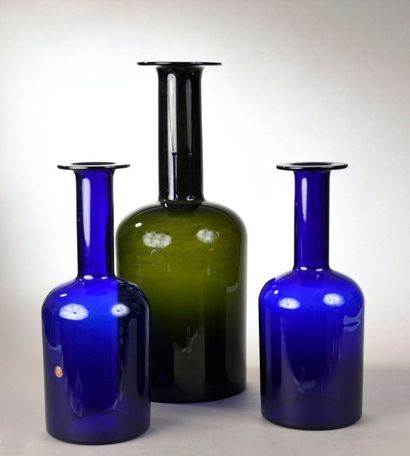 null Per Lütken (1916-1998), manufacture de
Kastrup Holmegaard, Danemark
Trois bouteilles,...