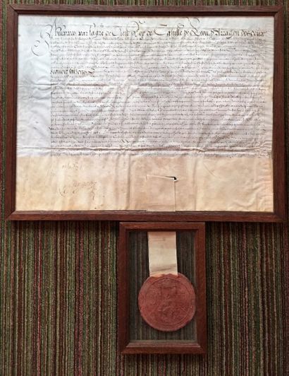 null Espagne XVIIe siècle - Document sur parchemin avec sceau pendant sur queue de...