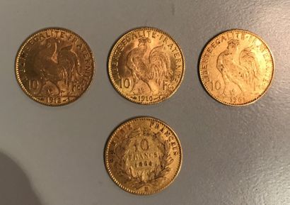 4 pièces de 10 frs or au coq (1864 -1901-1910-1912)...