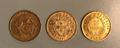 3 pièces de 20 frs or : - 20 frs Napoléon...