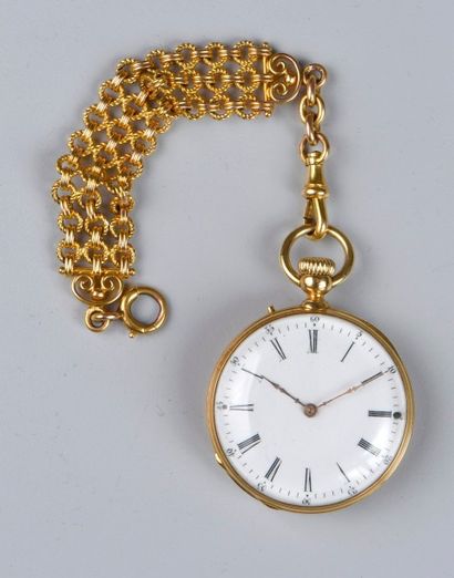 null Une montre de col en or jaune (18K, 750‰) la boite chiffré, mouvement mécanique...